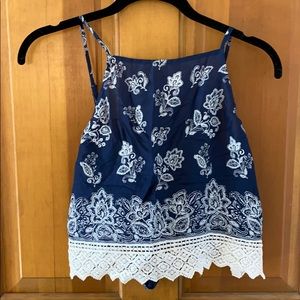 Navy blue crop tank with white detail
